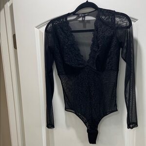 INC International Concepts Sheer Black Lace Bodysuit